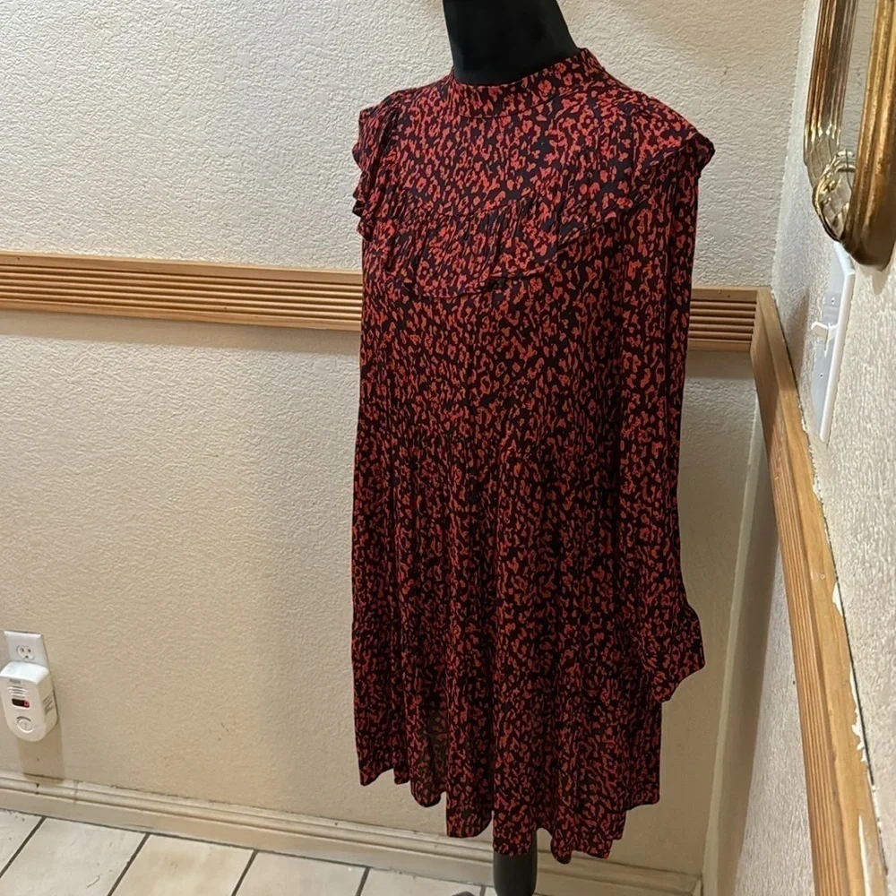 Animal Print Red Zara long sleeve dress size S!! - Picture 3 of 9
